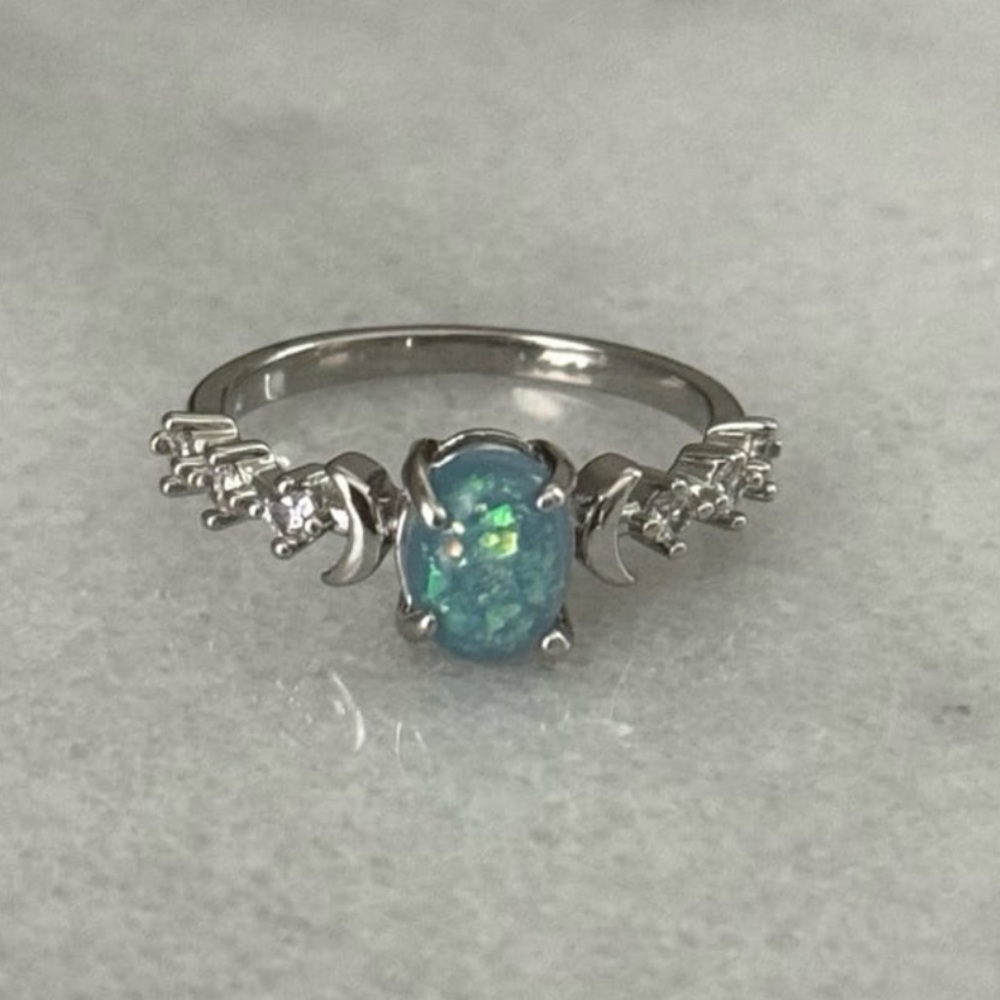 Silver Moon Blue Opal Gem Ring 

Brand New